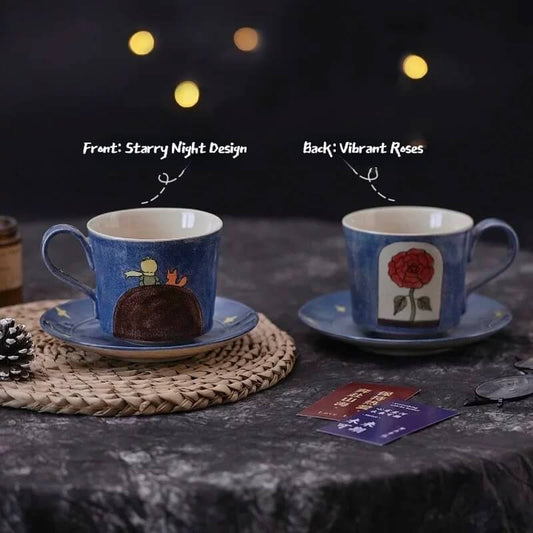 Hand-Painted Little Prince Coffee Set - Ceramic Mug & Saucer, Unique Couple's Gift for Birthday/Wedding