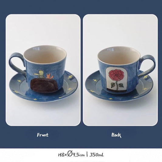 Hand-Painted Little Prince Coffee Set - Ceramic Mug & Saucer, Unique Couple's Gift for Birthday/Wedding