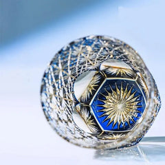 Edo Kiriko Blue Starburst | Hand Cut Crystal Whiskey Glass & Old Fashioned Rocks Glass | Japanese Gift (10oz)