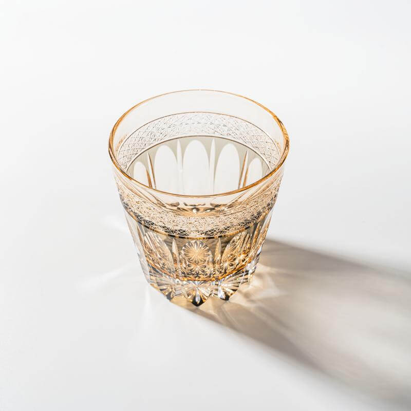 Edo Kiriko Amber Sakura Cut Glass – Handcrafted 320ml Drinkware