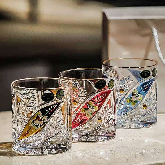 ClayWhispers Bohemia Floral Enamel Crystal Whisky Glasses Gift Set Of Two