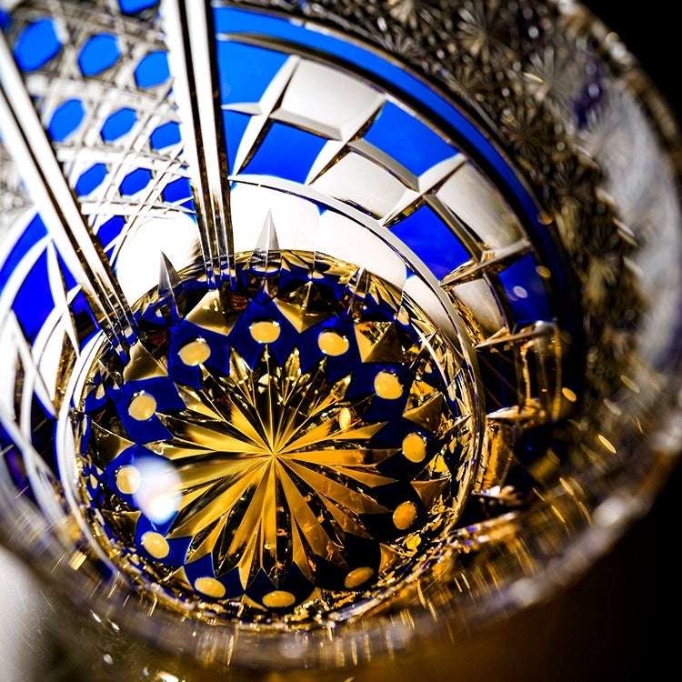 ClayWhispers Handcrafted Sapphire Motif Whisky Glass With Wooden Box