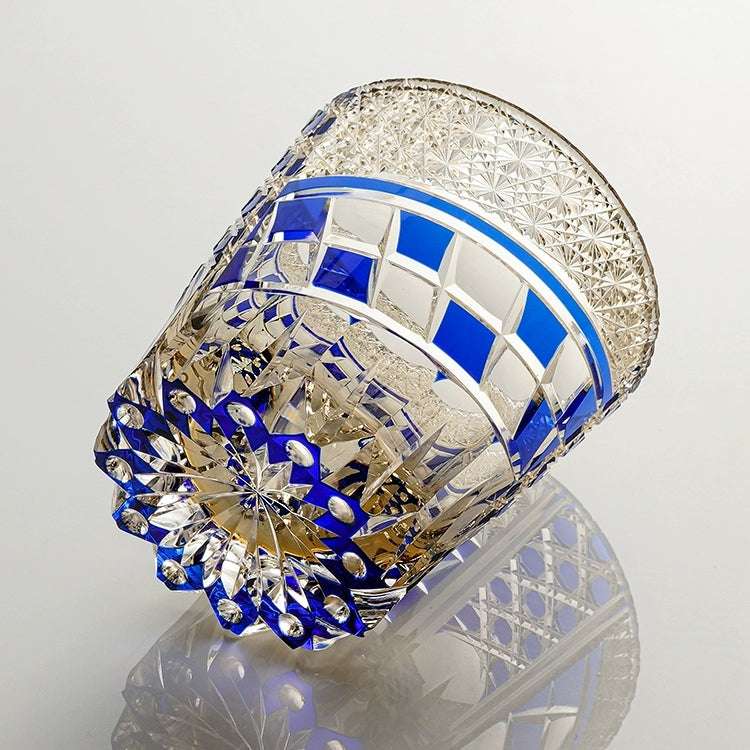 ClayWhispers Handcrafted Sapphire Motif Whisky Glass With Wooden Box