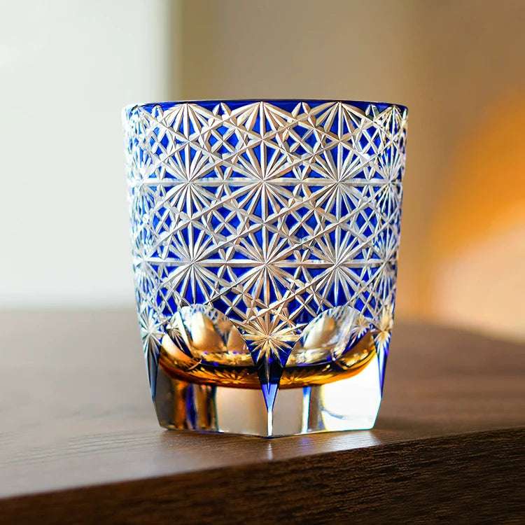 ClayWhispers Handcrafted Blue Amber Whisky Glass With Wooden Box
