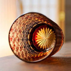 ClayWhispers Handcrafted Amber Star Chrysanthemum Whisky Glasses With Wooden Box