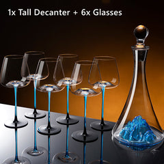 Handcrafted Blue Stem Burgundy Wine Glass With Blue Mountain Wine Decanter Sets