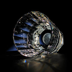 Edo Kiriko Tsukikage whisky glass angled with cut crystal walls and moon base detail