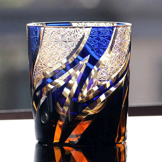 Edo Kiriko “Blue Flame” Hand-Cut Whiskey Glass