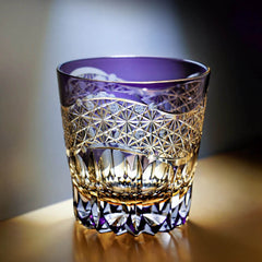 Edo Kiriko Emerald Prism | Hand Cut Crystal Whiskey Glass & Old Fashioned Rocks Glass | Luxury Gift in Wooden Box (10oz)