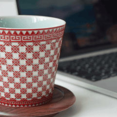 Handcrafted Celadon Coffee Cup with Embossed Design (260ml)